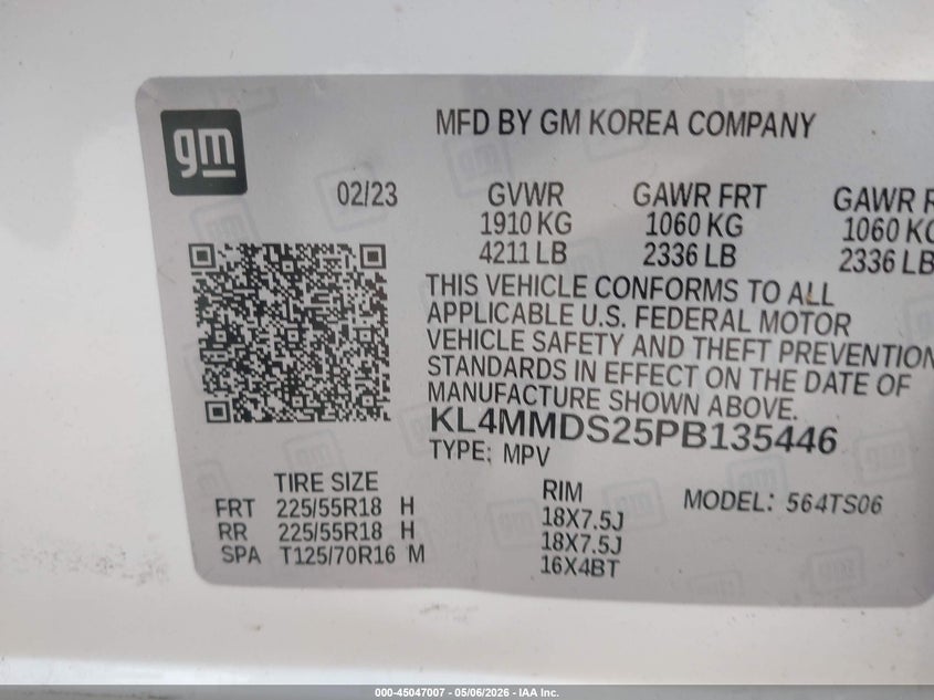 2023 Buick Encore Gx Select Fwd VIN: KL4MMDS25PB135446 Lot: 45047007