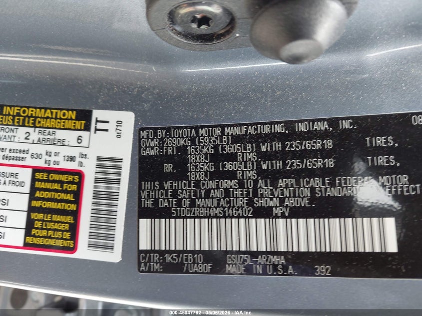 2021 Toyota Highlander Xle VIN: 5TDGZRBH4MS146402 Lot: 45047782