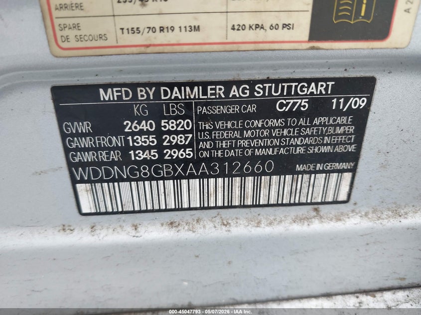 2010 Mercedes-Benz S 550 4Matic VIN: WDDNG8GBXAA312660 Lot: 45047793