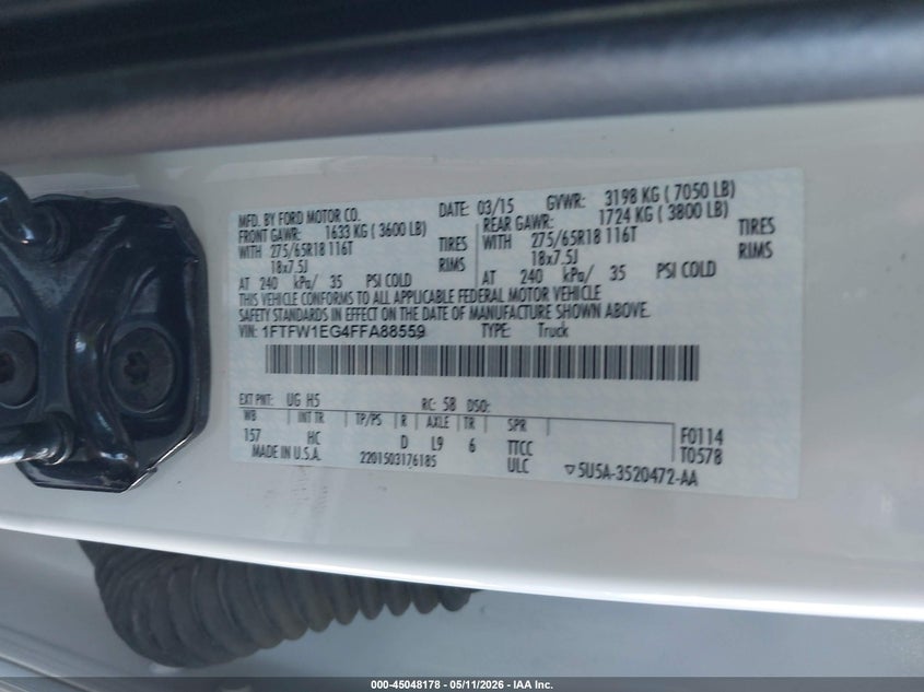 2015 FORD F-150 TRUCK 3.5L V-6 DI, DOHC, VVT, TURBO, 365HP