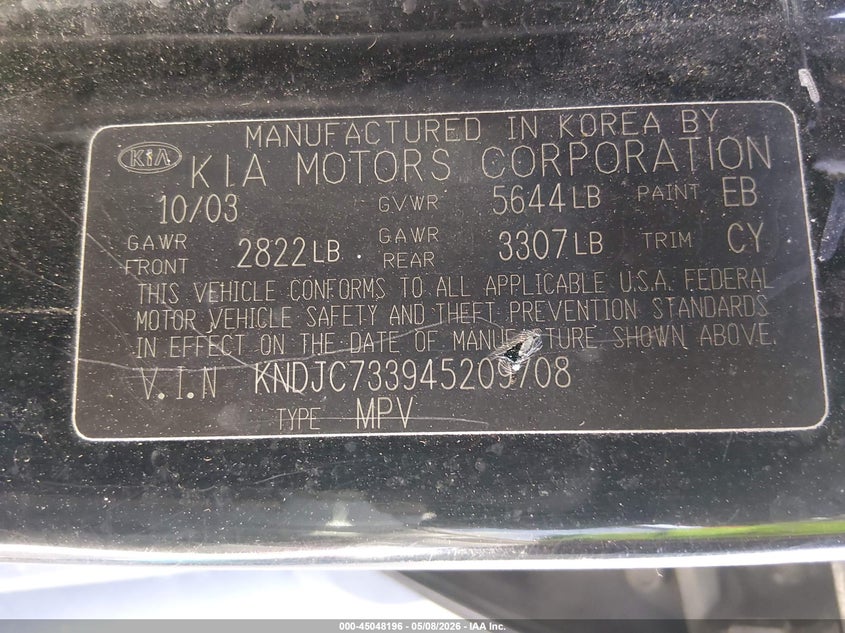 2004 Kia Sorento Ex/Lx VIN: KNDJC733945209708 Lot: 45048196