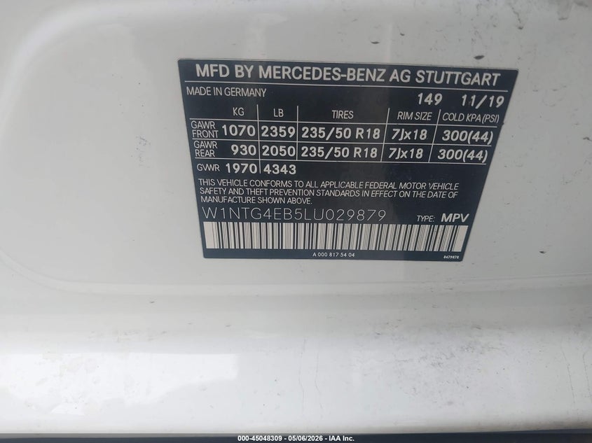 2020 Mercedes-Benz Gla 250 VIN: W1NTG4EB5LU029879 Lot: 45048309
