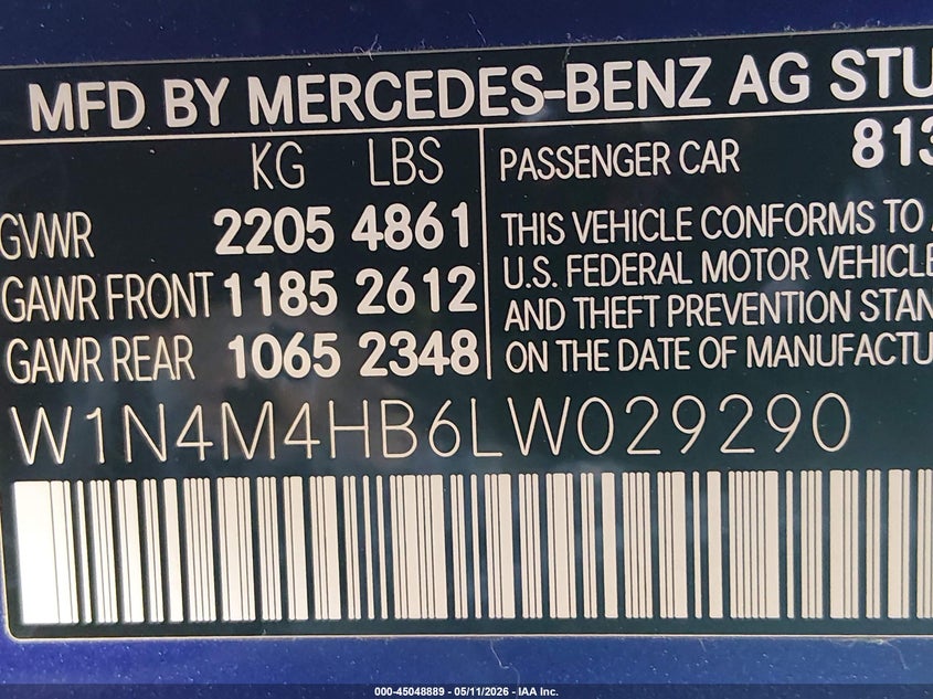 2020 Mercedes-Benz Glb 250 4Matic VIN: W1N4M4HB6LW029290 Lot: 45048889