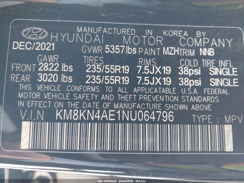 2022 Hyundai Ioniq 5 Sel VIN: KM8KN4AE1NU064796 Lot: 45049254