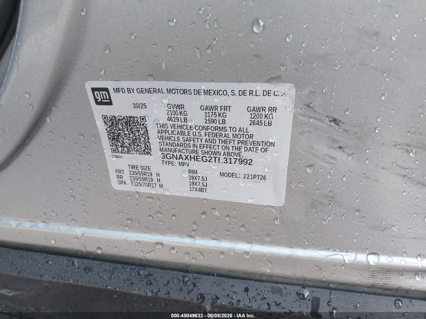 2026 CHEVROLET EQUINOX 1.5L I-4 DI, DOHC, V(VIN: 3GNAXHEG2TL317992
