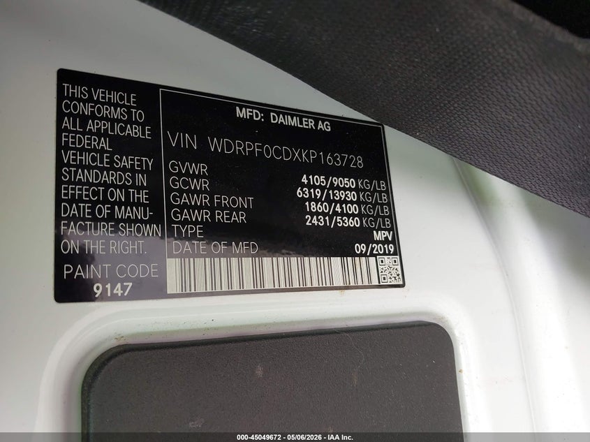 2019 OTHER FREIGHTLINER SPRINTER 2500 HIGH ROOF V6/STANDARD ROOF V6 VAN 3.0L V-6 DI, DOHC, TURBO, 188HP