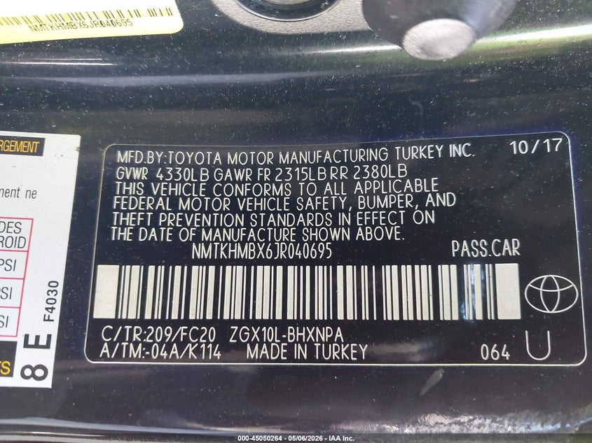 2018 Toyota C-Hr Xle VIN: NMTKHMBX6JR040695 Lot: 45050264