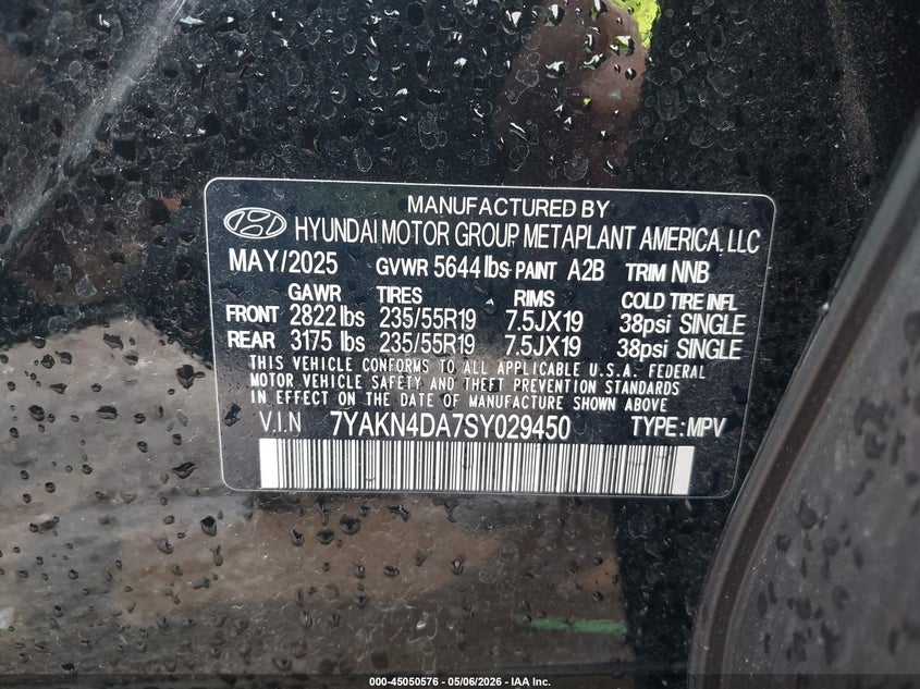 2025 Hyundai Ioniq 5 Sel VIN: 7YAKN4DA7SY029450 Lot: 45050576