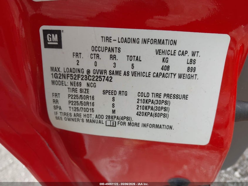 2003 Pontiac Grand Am Se1 VIN: 1G2NF52F23C225742 Lot: 45051123