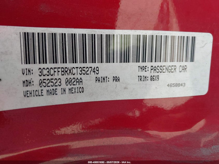 2012 Fiat 500 Sport VIN: 3C3CFFBRXCT352749 Lot: 45051690