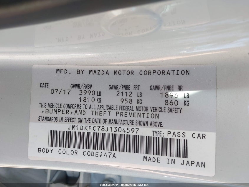2018 Mazda Cx-3 Touring VIN: JM1DKFC78J1304597 Lot: 45052311