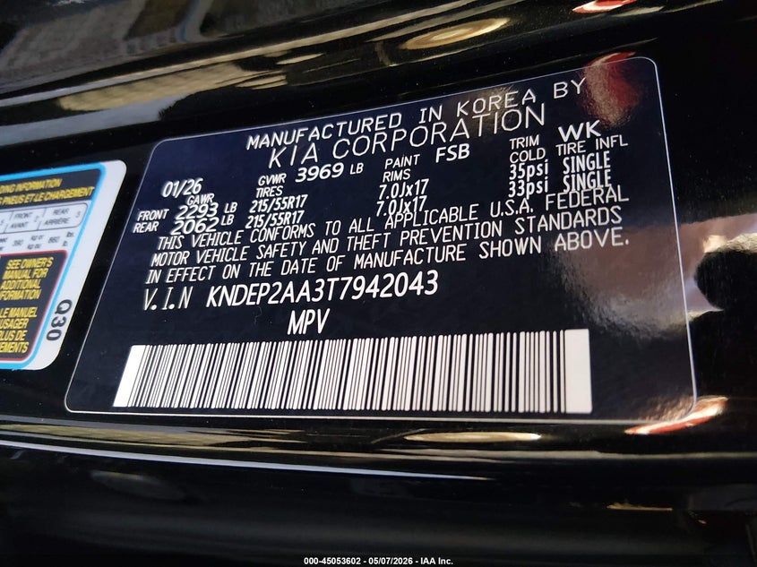 2026 KIA SELTOS 2.0L I-4 DOHC, VVT, (VIN: KNDEP2AA3T7942043