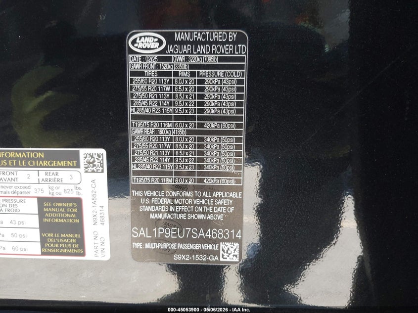 2025 Land Rover Range Rover Sport P360 Se VIN: SAL1P9EU7SA468314 Lot: 45053900