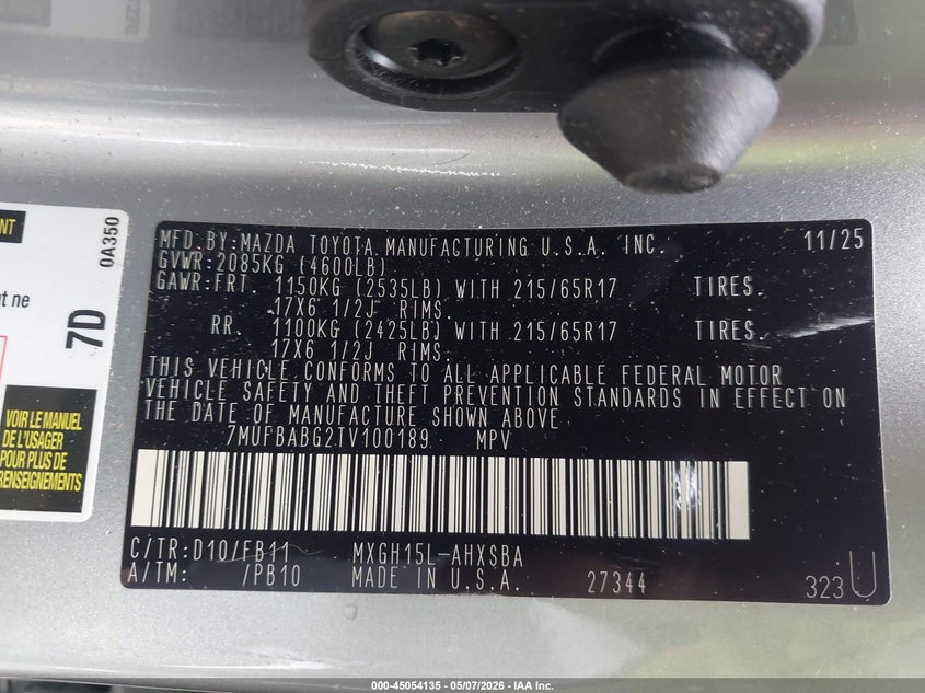 2026 Toyota Corolla Cross Hybrid Se VIN: 7MUFBABG2TV100189 Lot: 45054135