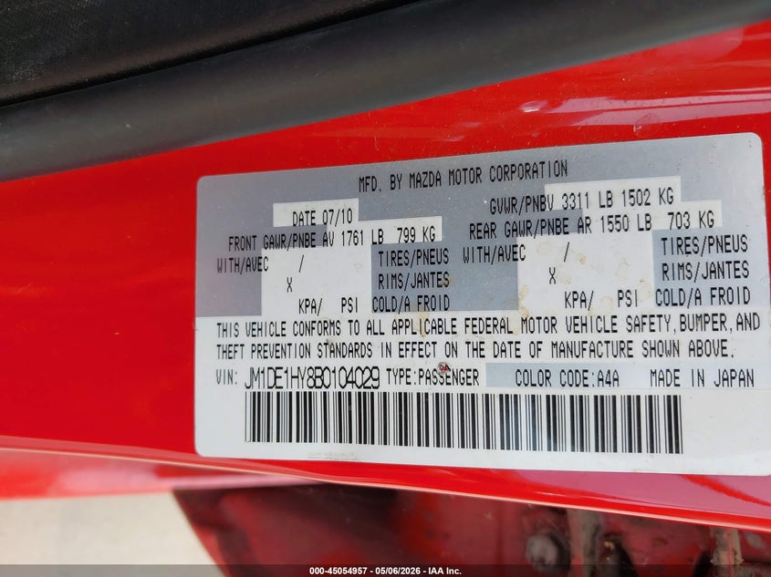 2011 Mazda Mazda2 Sport VIN: JM1DE1HY8B0104029 Lot: 45054957