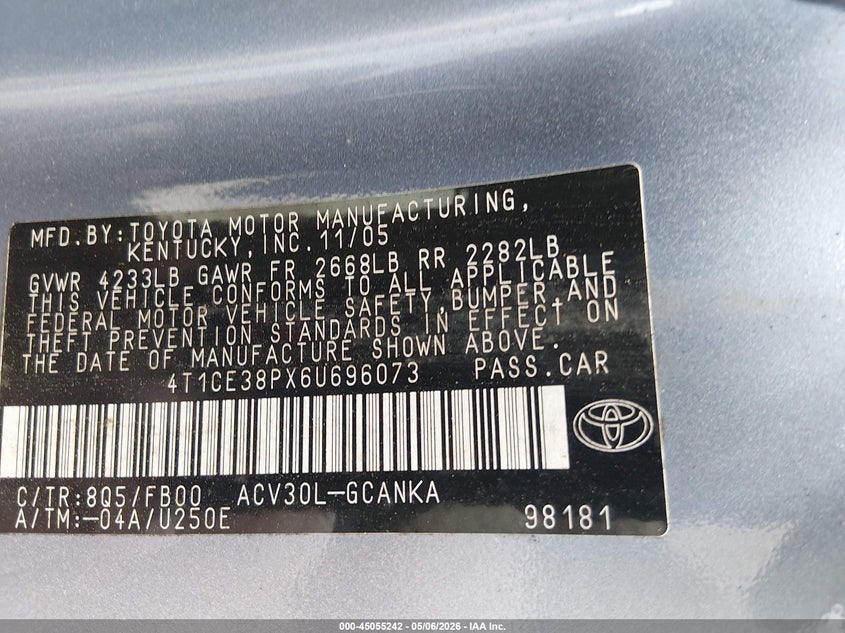 2006 Toyota Camry Solara Se VIN: 4T1CE38PX6U696073 Lot: 45055242