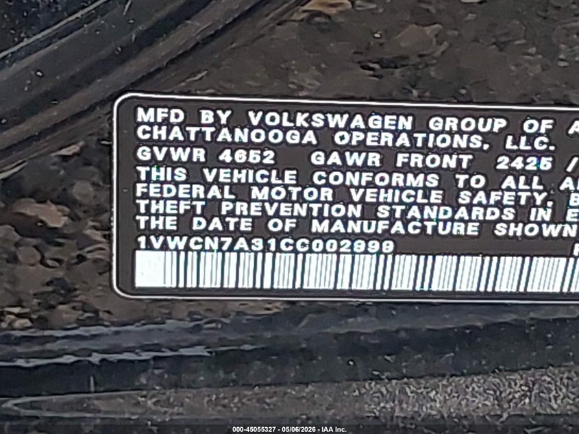 2012 Volkswagen Passat 2.0 2.0L Tdi Sel Premium black Lot 111045055327 Vin 1VWCN7A31CC002999