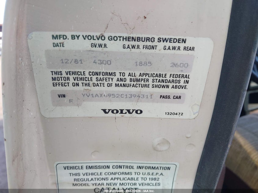 1982 Volvo 245 Dl/Gl VIN: YV1AX4952C1394311 Lot: 45055428