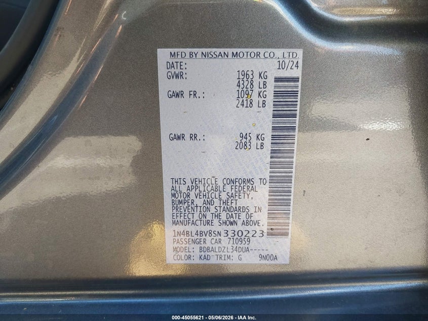 2025 NISSAN ALTIMA SEDAN 2.5L I-4 DI, DOHC, VVT, 188HP