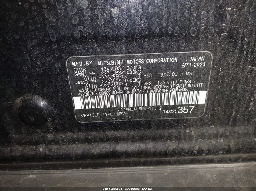 MITSUBISHI OUTLANDER SPORT 2023 VIN JA4ARUAU6PU011312