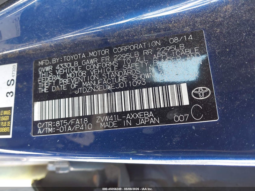 2014 Toyota Prius V Three VIN: JTDZN3EUXEJ011093 Lot: 45056249