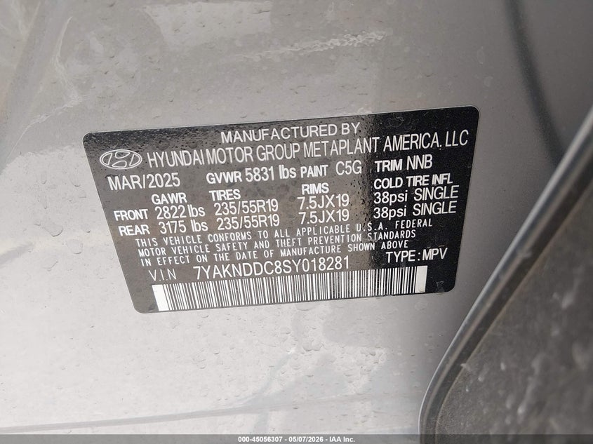 2025 Hyundai Ioniq 5 Sel VIN: 7YAKNDDC8SY018281 Lot: 45056307