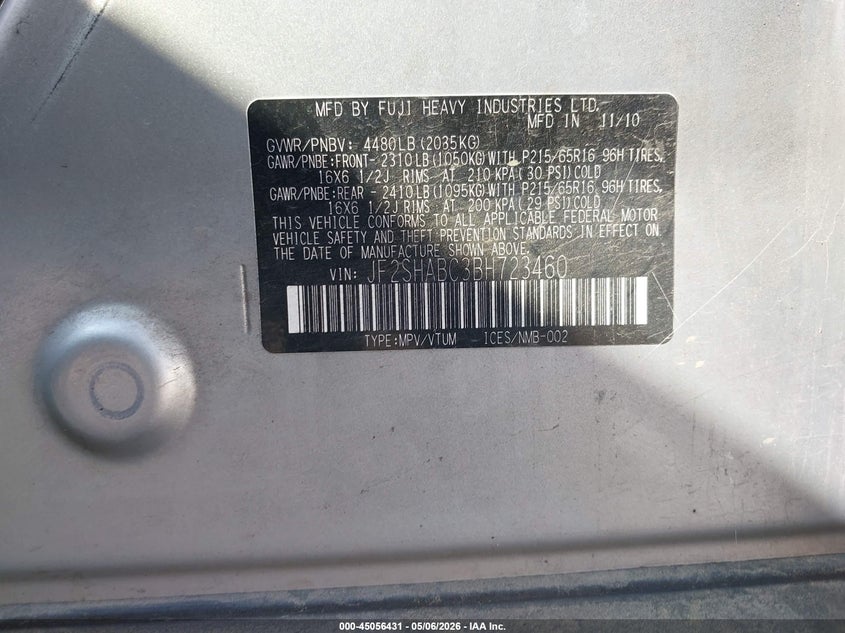 2011 Subaru Forester 2.5 2.5X silver Lot 111045056431 Vin JF2SHABC3BH723460