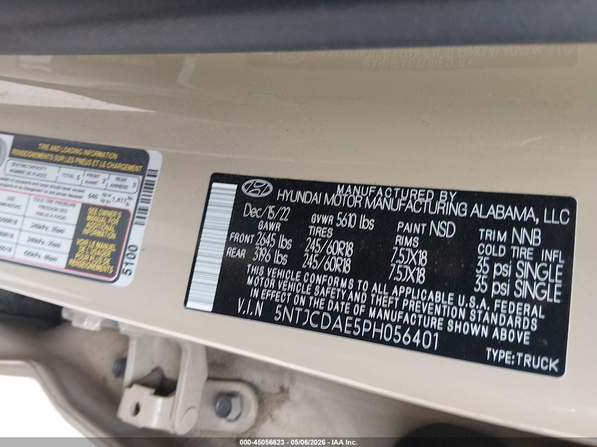 2023 Hyundai Santa Cruz Sel VIN: 5NTJCDAE5PH056401 Lot: 45056623
