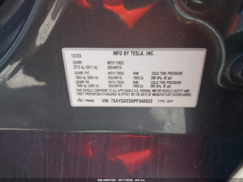 VIN: 7SAYGDED6PF948659 2023 TESLA MODEL Y RWD