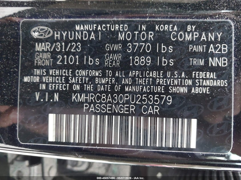 2023 Hyundai Venue Sel VIN: KMHRC8A30PU253579 Lot: 45057496