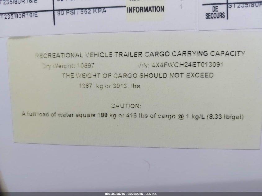 2014 OTHER FOREST RIVER WILDCAT TRAILER N/A