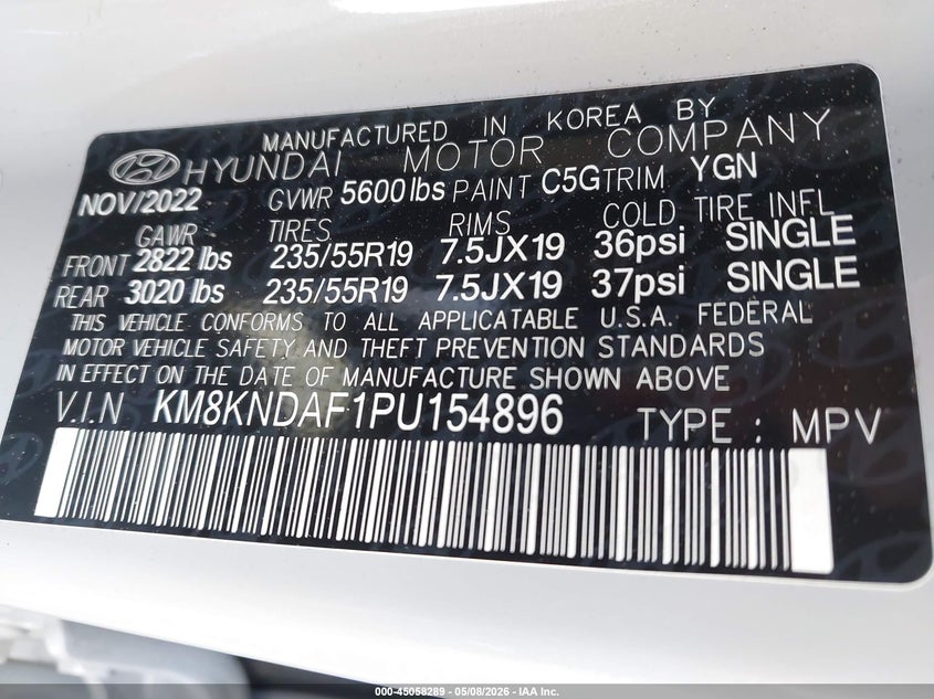 2023 Hyundai Ioniq 5 Sel VIN: KM8KNDAF1PU154896 Lot: 45058289