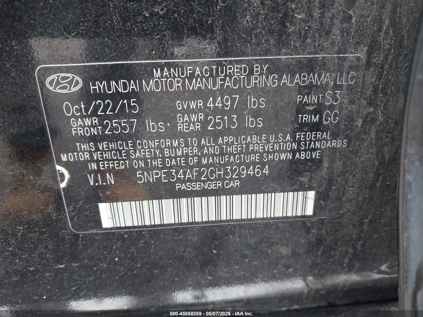2016 HYUNDAI SONATA SEDAN 2.4L I-4 DI, DOHC, VVT, 185HP