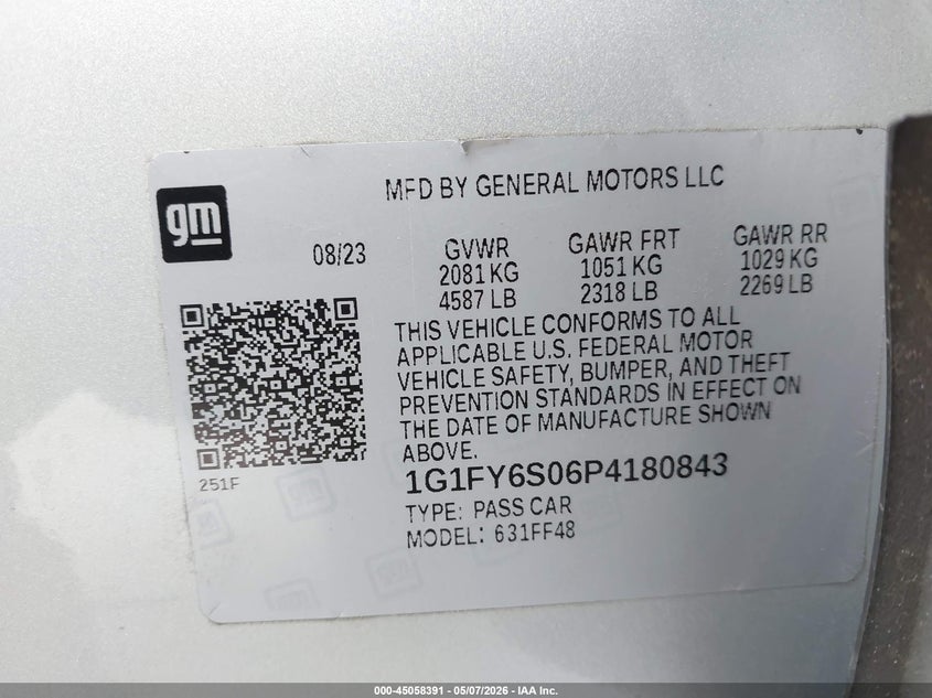 2023 Chevrolet Bolt Euv Fwd Lt VIN: 1G1FY6S06P4180843 Lot: 45058391