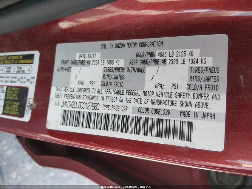 2012 Mazda Mazda5 Touring VIN: JM1CW2CL0C0127980 Lot: 45058483