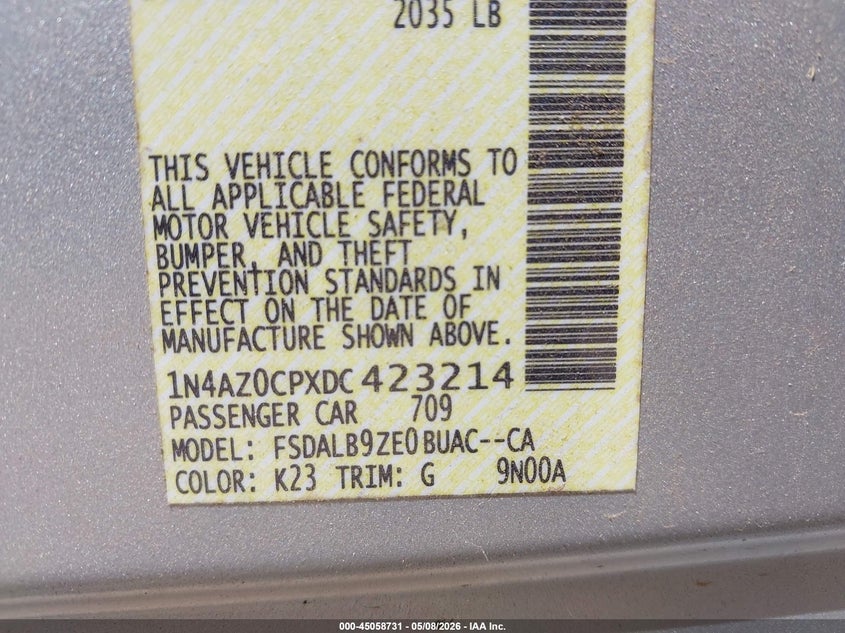 2013 Nissan Leaf S VIN: 1N4AZ0CPXDC423214 Lot: 45058731