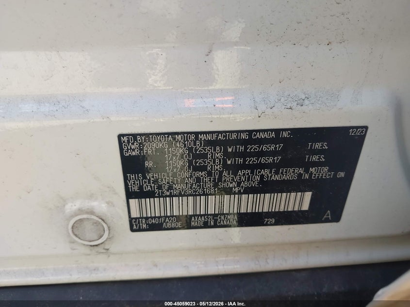 VIN 2T3W1RFV3RC261681 2024 TOYOTA RAV4 XLE