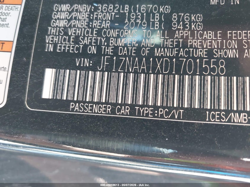 2013 Scion Fr-S VIN: JF1ZNAA1XD1701558 Lot: 45059613