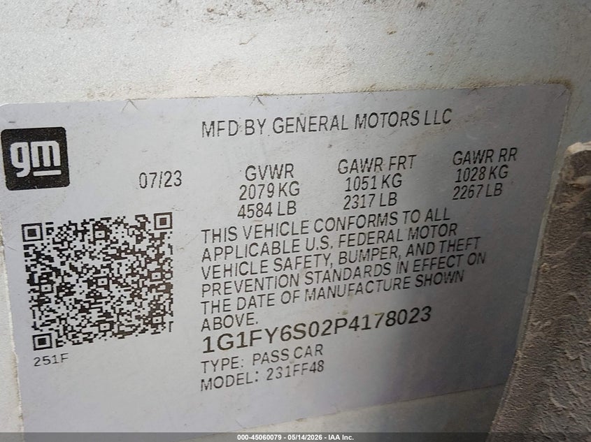 2023 Chevrolet Bolt Euv Fwd Lt VIN: 1G1FY6S02P4178023 Lot: 45060079