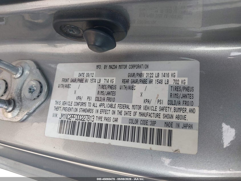 2013 Mazda Mx-5 Miata Grand Touring VIN: JM1NC2PF0D0227813 Lot: 45060476