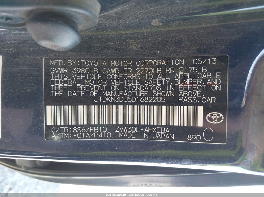 2013 TOYOTA PRIUS HATCHBACK 1.8L I-4 DOHC, VVT, 98HP