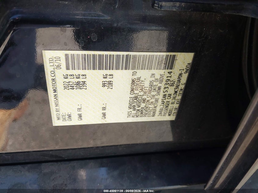 2010 NISSAN ALTIMA SEDAN 3.5L V-6 DOHC, VVT, 270HP