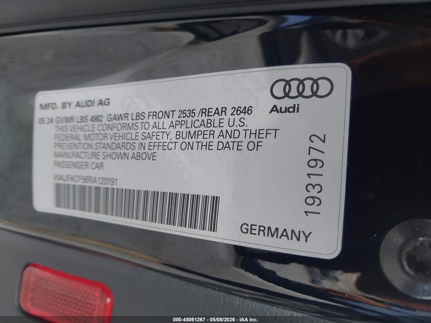 2024 Audi A5 Sportback Premium Plus 45 Tfsi Quattro S Tronic VIN: WAUFACF56RA120191 Lot: 45061267