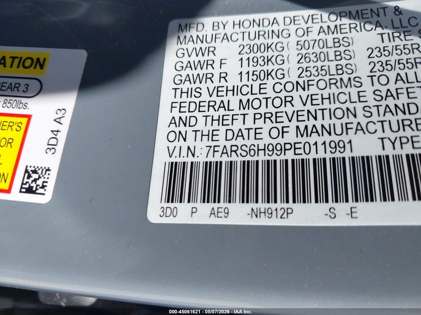 2023 HONDA CR-V SPORT UTILITY VEHICLE 2.0L I-4 DI, DOHC, VVT, 145HP