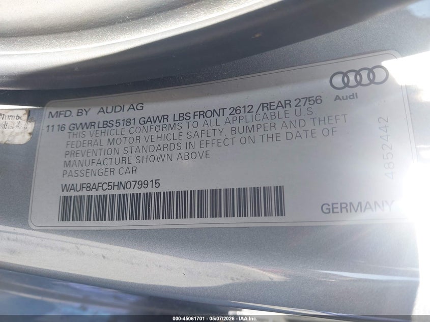 AUDI A6 2017 VIN WAUF8AFC5HN079915