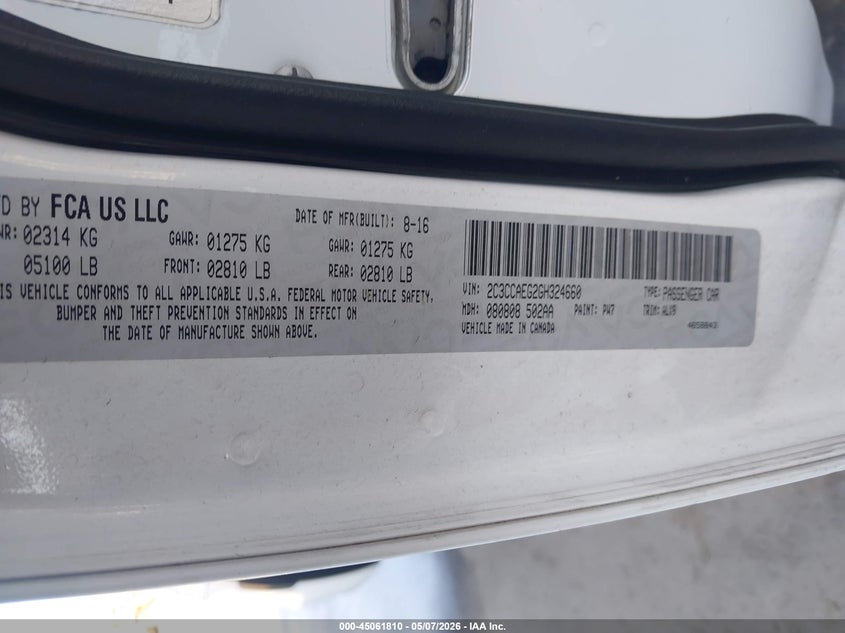 2016 Chrysler 300C VIN: 2C3CCAEG2GH324660 Lot: 45061810