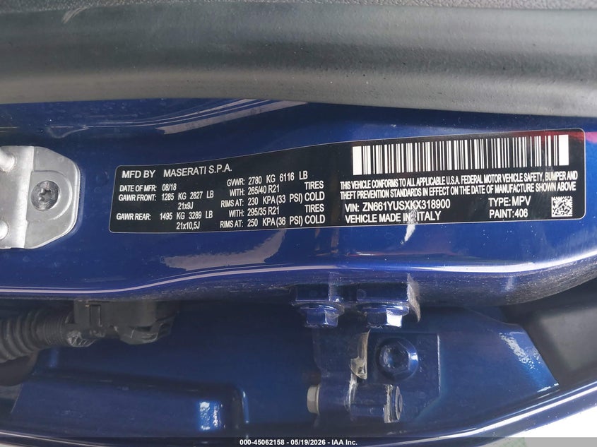 2019 Maserati Levante S Gransport VIN: ZN661YUSXKX318900 Lot: 45062158