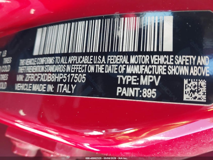 2017 Fiat 500X Lounge Fwd VIN: ZFBCFXDB8HP517505 Lot: 45062325
