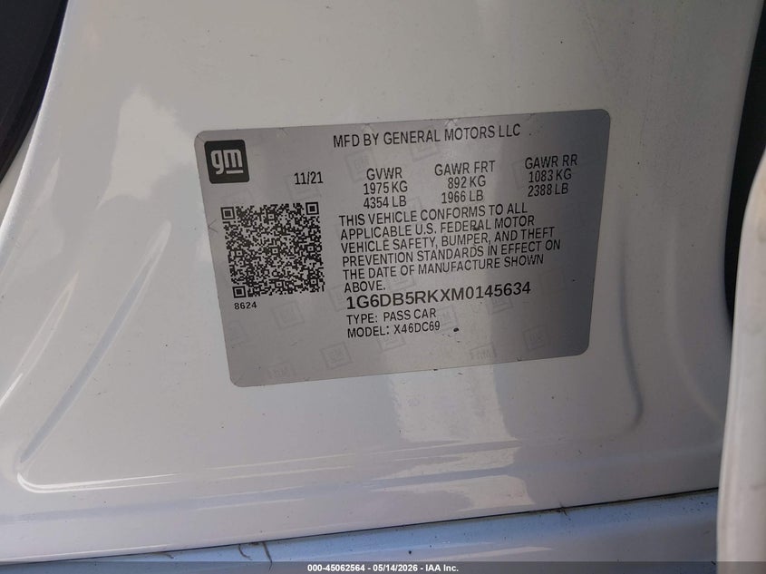2021 Cadillac Ct4 Premium Luxury VIN: 1G6DB5RKXM0145634 Lot: 45062564