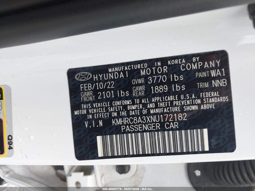 2022 Hyundai Venue Limited VIN: KMHRC8A3XNU172182 Lot: 45063776